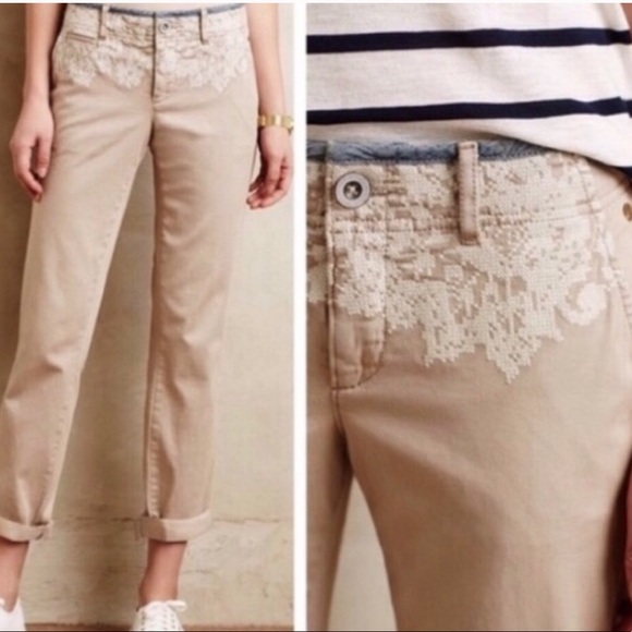 Pilcro and the Letterpress Pants - Pilcro and the letterpress hypen embroidered khaki career office pants